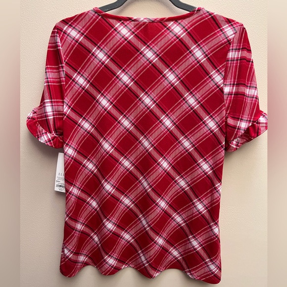 NWT Elle short sleeve Top with ruffled sleeves- Red, white & black- Size Medium - Picture 7 of 8